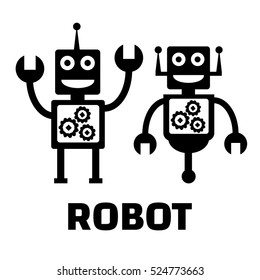 Retro robot set vector illustration