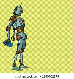 Retro robot steampunk style. Pop art illustration kitsch vintage 50s 60s style