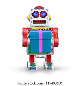 Retro robot toy with gift