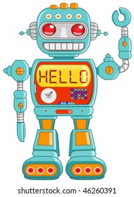 Retro robot toy waving hello