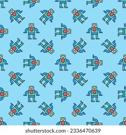 Retro Robot vector concept colored modern seamless pattern