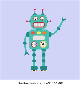 Retro robot vintage toys. Vector illustration in flat style design isolated on and blue background