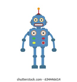 Retro robot vintage toys. Vector illustration in flat style design isolated on and white background