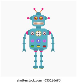 Retro robot vintage toys. Vector illustration in flat style design isolated on and white background