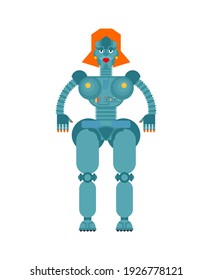 Retro robot woman isolated. female cyborg vector illustration
