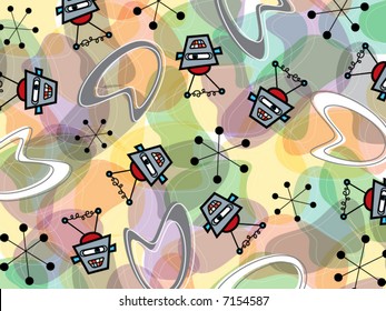 Retro Robots And Boomerang Pattern (vector)