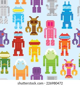 "Retro robots" seamless vector background