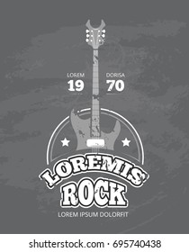 Retro rock music club, sound record studio vector logo, badge with guitar