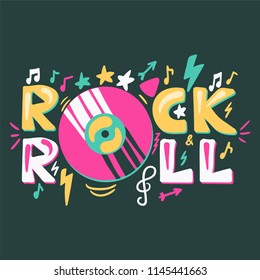 Retro Rock n Roll Label. Music fest badge. Festival banner with music album or disc. Vector