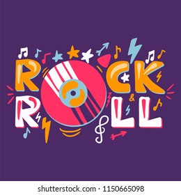 Retro Rock n Roll Label. Music fest badge. Festival banner with music album or disc. Vector