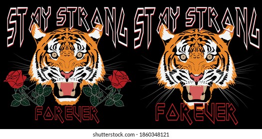 Retro rock and roll slogan print with tiger head illustration - Vintage punk graphic vector pattern for tee / t shirt and sweatshirt