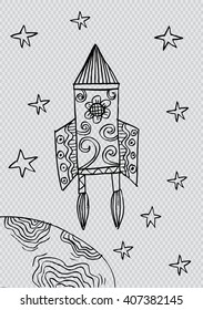 Retro rocket. Decorative style.