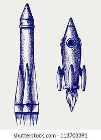 Retro rocket. Doodle style