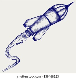 Retro rocket. Doodle style