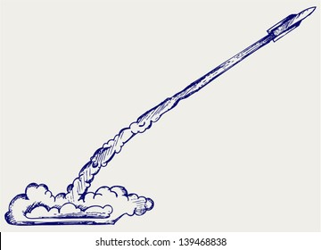 Retro rocket. Doodle style