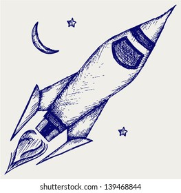 Retro Rocket. Doodle Style