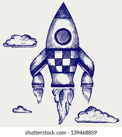 Retro Rocket. Doodle Style