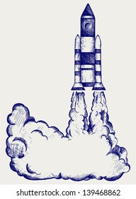 Retro rocket. Doodle style