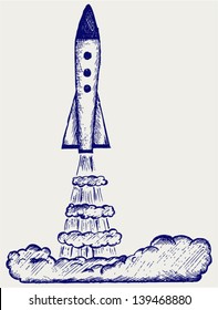 Retro Rocket. Doodle Style