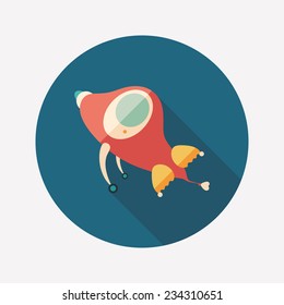 Retro rocket flat round icon with long shadows.
