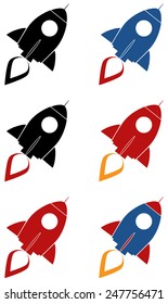 Retro Rocket Icon Concept. Vector Collection Set Isolated On White