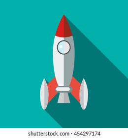 Retro rocket icon in flat style on a turquoise background