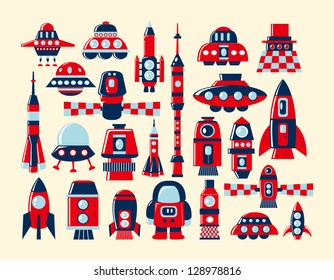 Retro Rocket Icons Set Element