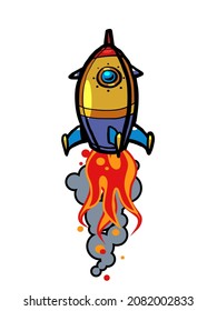 Retro rocket launch, startup concept. Space transport