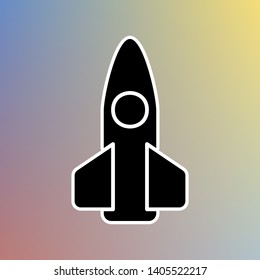 Retro Rocket sign illustration. Black icon in white shell at pastel color background. Illustration.