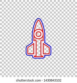 Retro Rocket sign illustration. Red, white and contour icon at transparent background. Illustration.