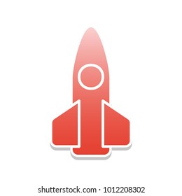 Retro Rocket sign illustration. Vector. Reddish icon with white and gray shadow on white background. Isolated.