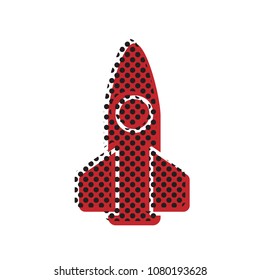 Retro Rocket sign illustration. Vector. Brown icon with shifted black circle pattern as duplicate at white background. Isolated.