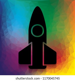 Retro Rocket sign illustration. Vector. Flat style black icon on white.