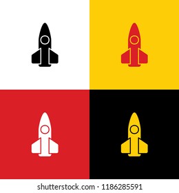 Retro Rocket sign illustration. Vector. Icons of german flag on corresponding colors as background.