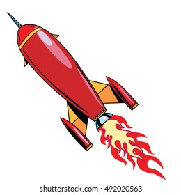 Retro rocket soars up, pop art retro vector illustration. Spaceship, science fiction