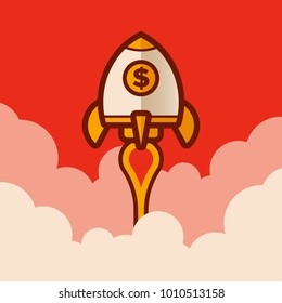 Retro rocket space ship success concept with dollar symbol