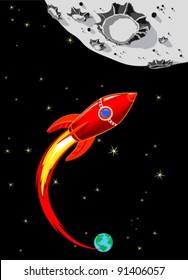 Spaceship retro-cohete a la luna - rojo