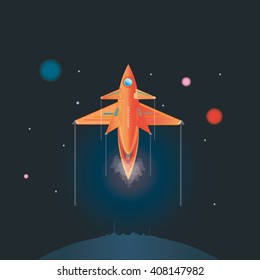 Retro Rocket Spaceship taking off or landing