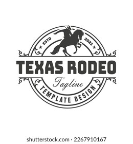 Retro Rodeo Emblem logo with equestrian silhouette. Wild west vintage rodeo badge. Vector illustration.