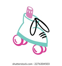 Retro roller with 4 wheels. Sports, activity, entertainment. Illustration in doodle simple outline style. Sticker, rollerblading.