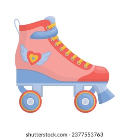 Retro roller derby skates. Quad roller skates isolated on white background. 80s and 90s sport activity vector illustration. Trendy groovy shoes for poster, banner, card, cover, label, ad, stickers