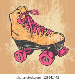 Retro Roller Skate And Grunge Texture Background. Vector Illustration.