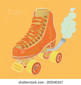 Retro Roller Skate And Grunge Texture Background. Illustration with retro roller skates on a background. 