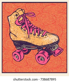 Retro Roller Skate And Hand Drawn Abstract Background. Vector Illustration.