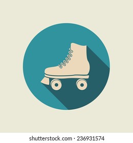 Retro roller skate icon with long shadow. Vector illustration, flat design, EPS 8.