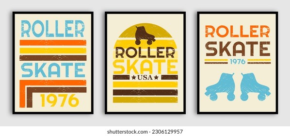 Retro roller skate poster design set