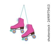  Retro roller skates from the 80s-90s. Pink old-school roller skates. Isolated vector illustration on a white background.