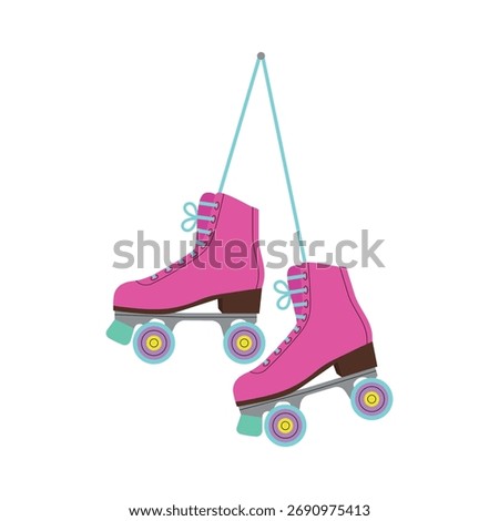  Retro roller skates from the 80s-90s. Pink old-school roller skates. Isolated vector illustration on a white background.