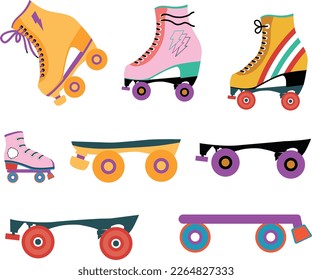 Retro Roller Skates Clipart Set, Vector Bundle


