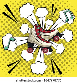 Retro roller skates with a comic expression. Pop art illustration - Vector